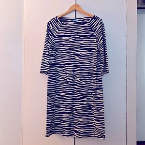 J. McLaughlin blue and white dress. Medium with boat neck and 3/4 length sleeves